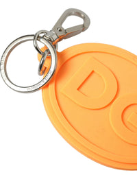Dolce & Gabbana Orange Rubber DG Logo Silver Brass Metal Keyring Women's Keychain