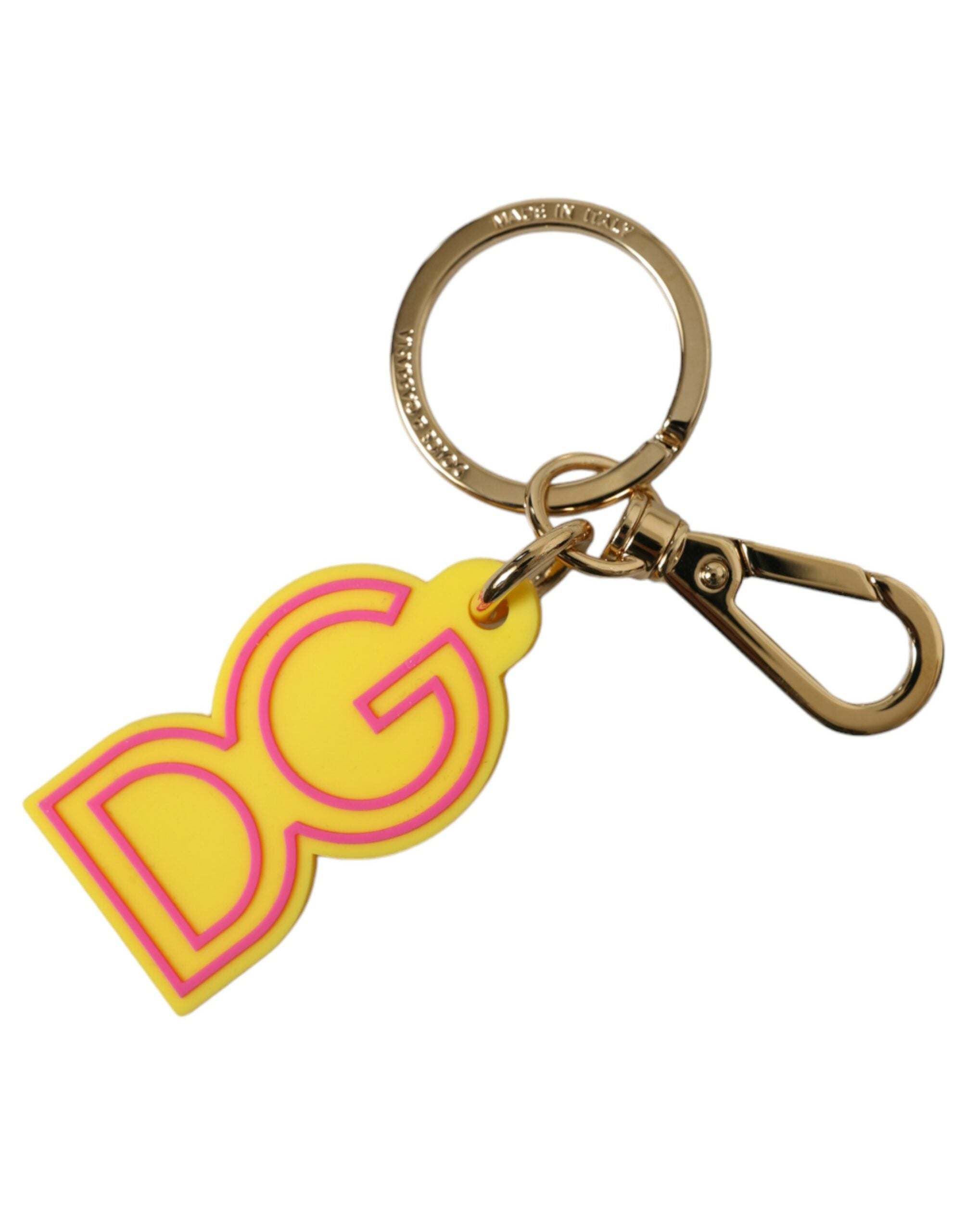 Dolce & Gabbana Dolce & Gabbana Yellow Rubber Gold Tone Metal DG Logo Keyring Women's Keychain