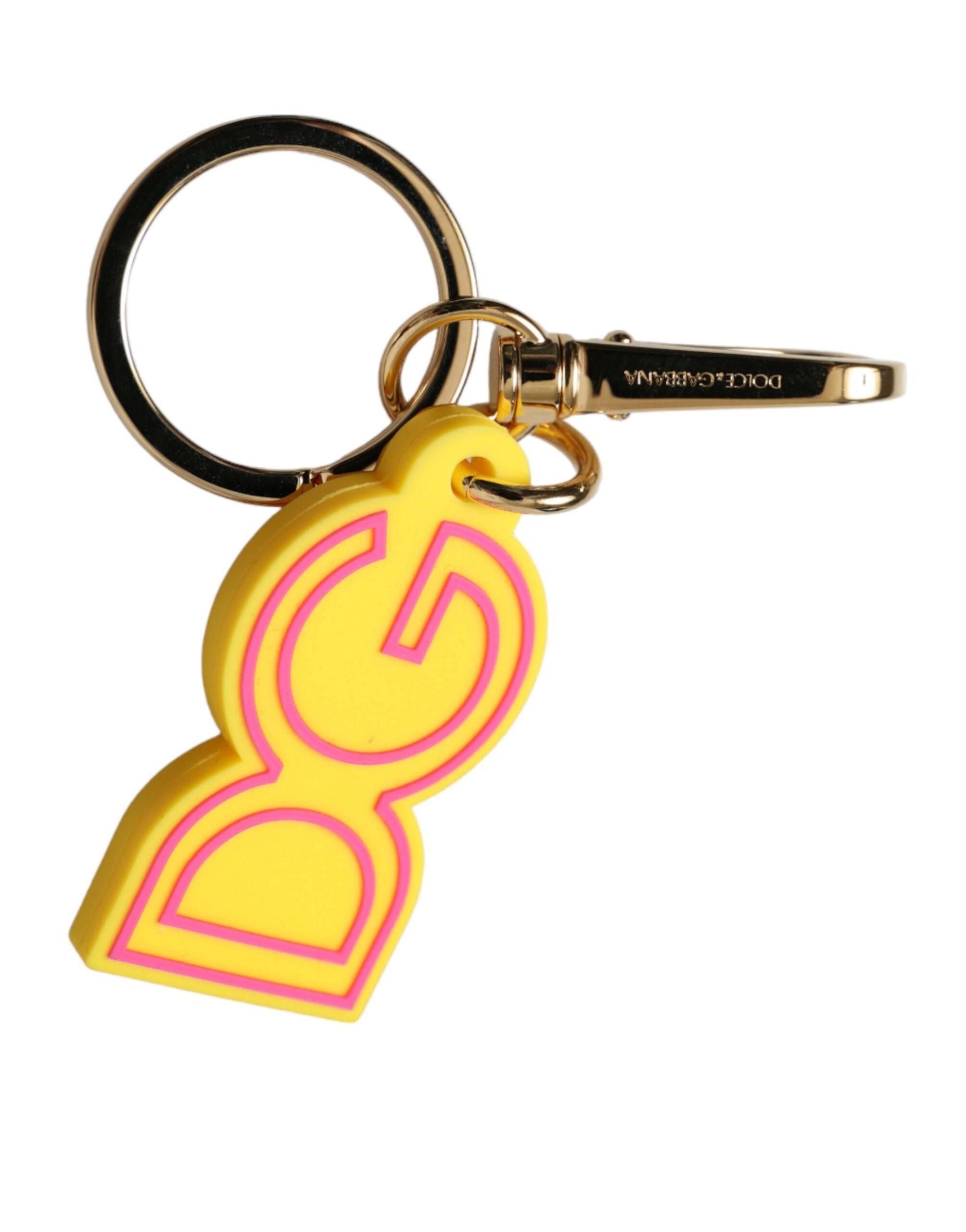 Dolce & Gabbana Dolce & Gabbana Yellow Rubber Gold Tone Metal DG Logo Keyring Women's Keychain