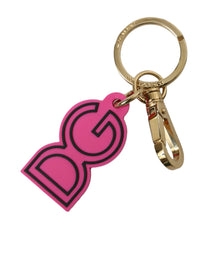 Dolce & Gabbana Dolce & Gabbana Pink Rubber Gold Tone Metal DG Logo Keyring Women's Keychain