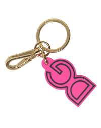Dolce & Gabbana Dolce & Gabbana Pink Rubber Gold Tone Metal DG Logo Keyring Women's Keychain