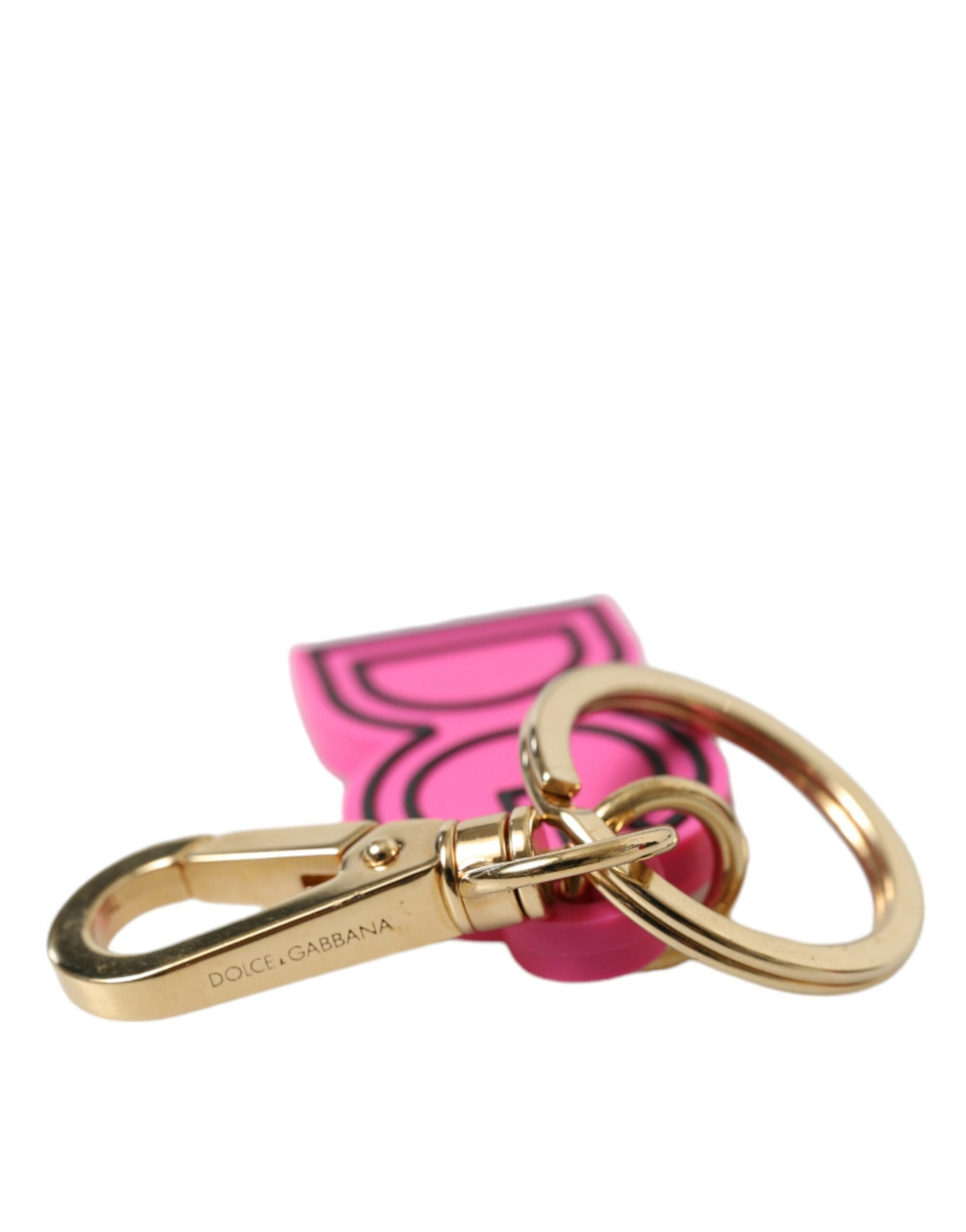 Dolce & Gabbana Dolce & Gabbana Pink Rubber Gold Tone Metal DG Logo Keyring Women's Keychain