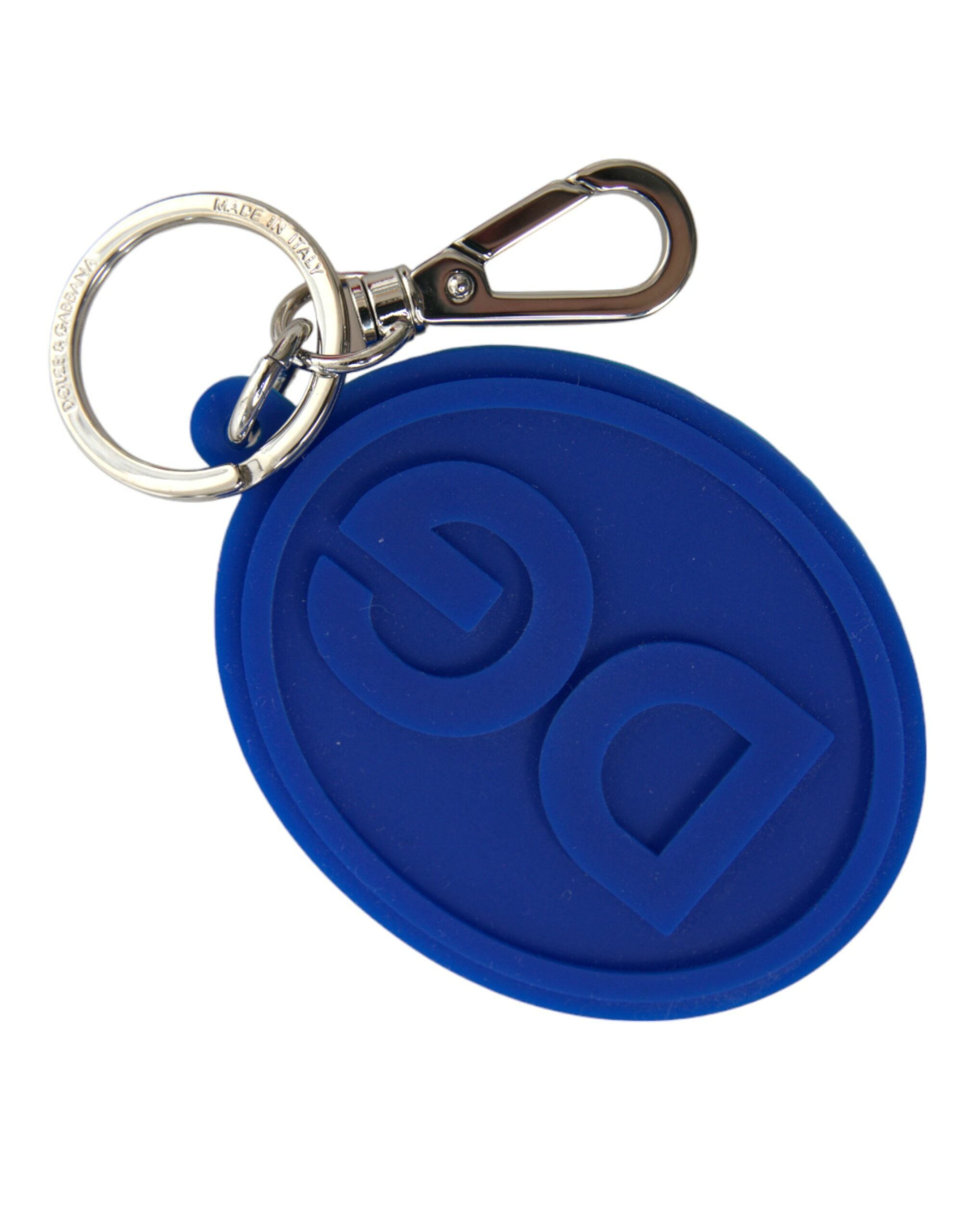 Dolce & Gabbana Dolce & Gabbana Blue Rubber DG Logo Silver Brass Metal Keyring Women's Keychain