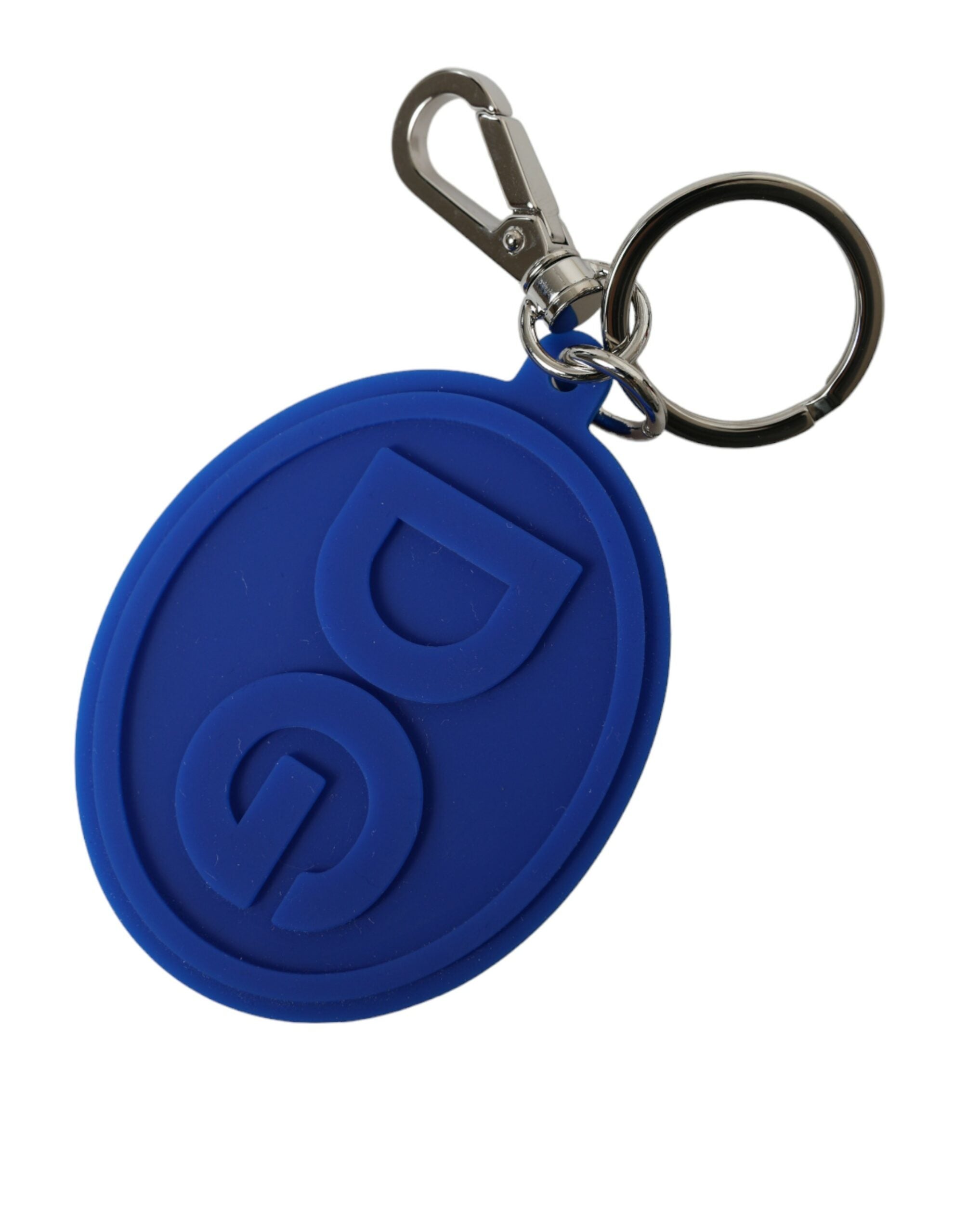 Dolce & Gabbana Dolce & Gabbana Blue Rubber DG Logo Silver Brass Metal Keyring Women's Keychain