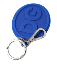 Dolce & Gabbana Dolce & Gabbana Blue Rubber DG Logo Silver Brass Metal Keyring Women's Keychain