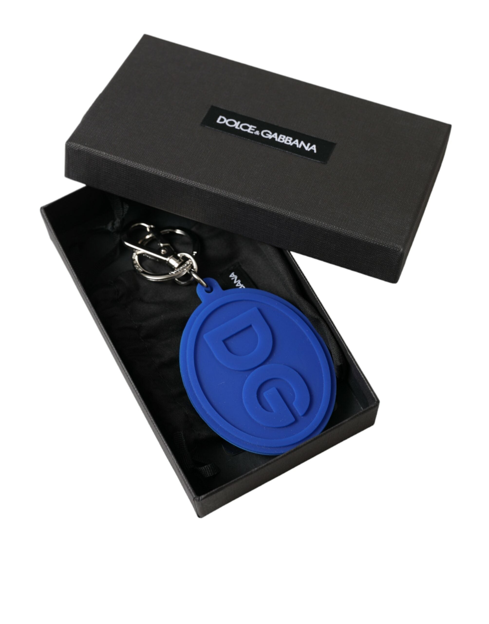 Dolce & Gabbana Dolce & Gabbana Blue Rubber DG Logo Silver Brass Metal Keyring Women's Keychain
