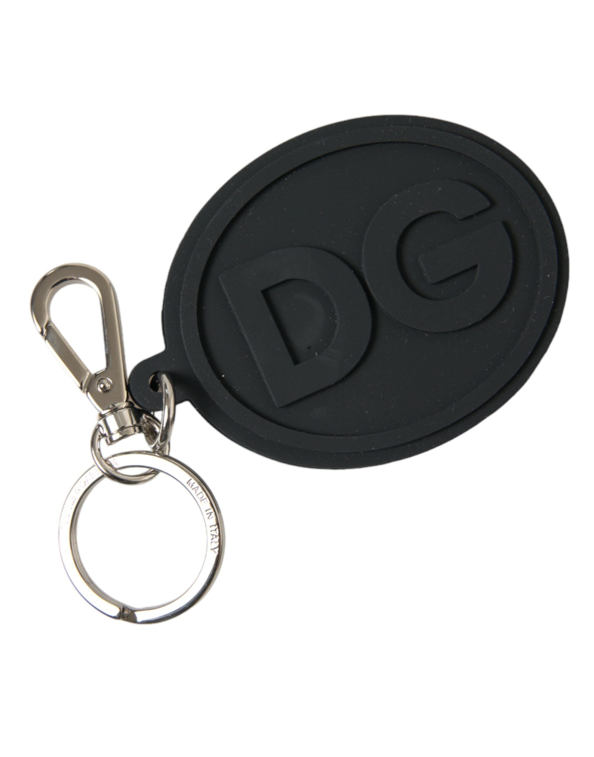 Dolce & Gabbana Dolce & Gabbana Black Rubber DG Logo Silver Brass Metal Keyring Women's Keychain