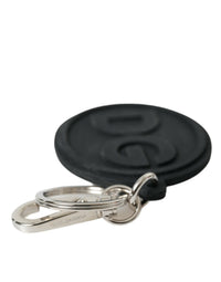Dolce & Gabbana Dolce & Gabbana Black Rubber DG Logo Silver Brass Metal Keyring Women's Keychain