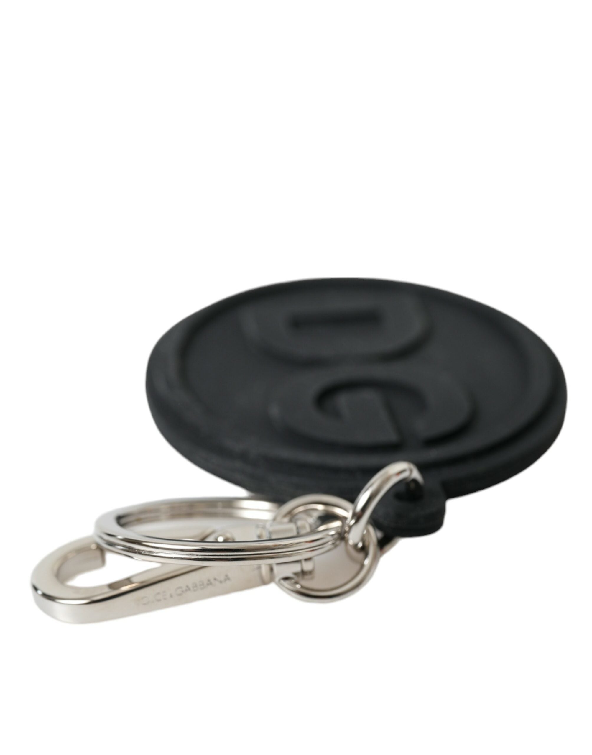 Dolce & Gabbana Dolce & Gabbana Black Rubber DG Logo Silver Brass Metal Keyring Women's Keychain
