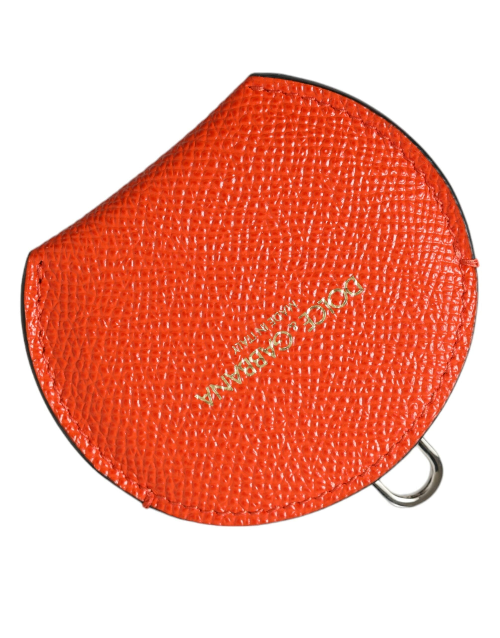 Dolce & Gabbana Dolce & Gabbana Orange Calfskin Leather Round Logo Hand Mirror Women's Holder