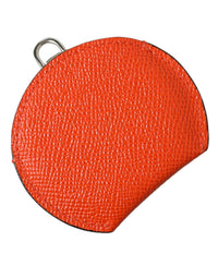 Dolce & Gabbana Dolce & Gabbana Orange Calfskin Leather Round Logo Hand Mirror Women's Holder