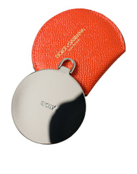 Dolce & Gabbana Dolce & Gabbana Orange Calfskin Leather Round Logo Hand Mirror Women's Holder