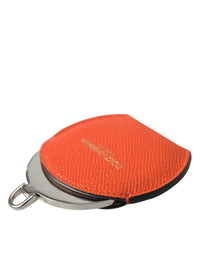 Dolce & Gabbana Dolce & Gabbana Orange Calfskin Leather Round Logo Hand Mirror Women's Holder