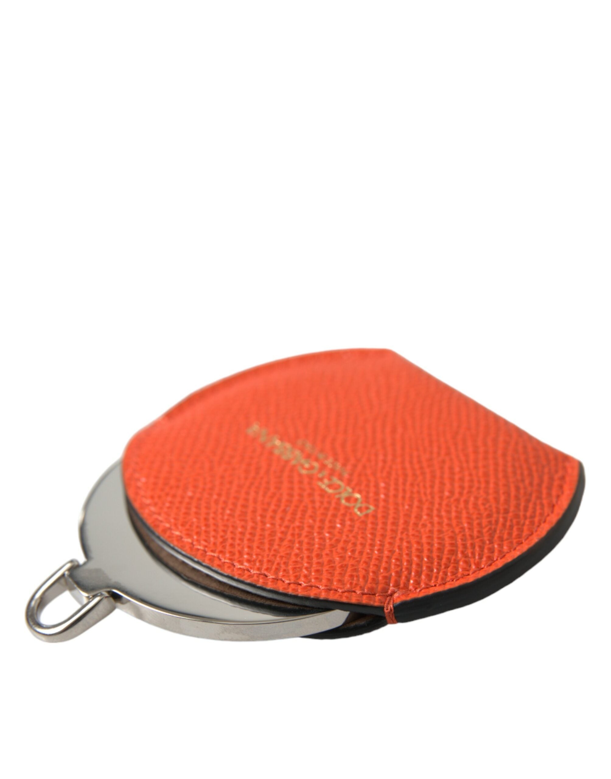Dolce & Gabbana Dolce & Gabbana Orange Calfskin Leather Round Logo Hand Mirror Women's Holder