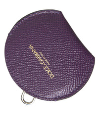 Dolce & Gabbana Dolce & Gabbana Purple Calfskin Leather Round Logo Hand Mirror Women's Holder