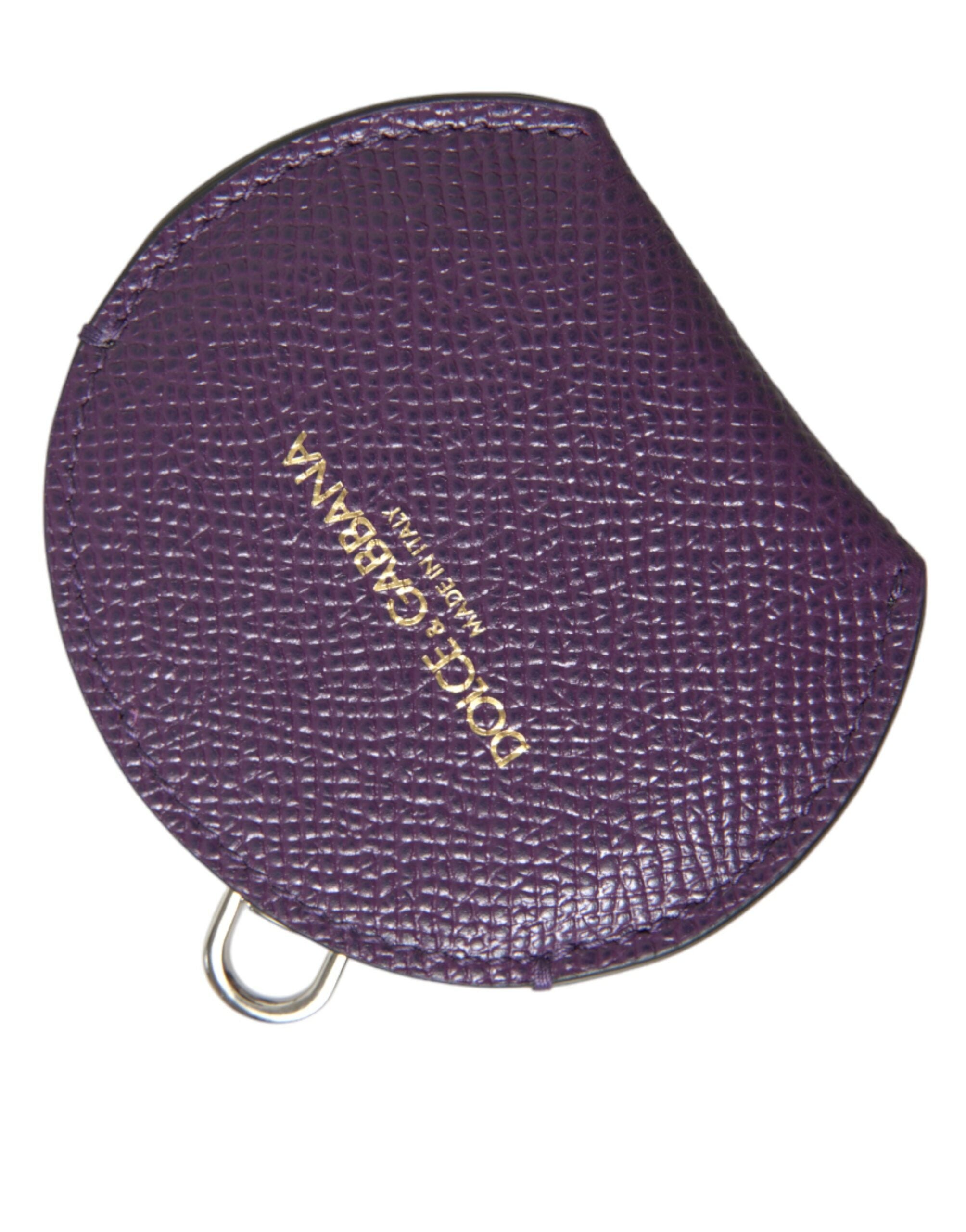 Dolce & Gabbana Dolce & Gabbana Purple Calfskin Leather Round Logo Hand Mirror Women's Holder