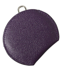 Dolce & Gabbana Dolce & Gabbana Purple Calfskin Leather Round Logo Hand Mirror Women's Holder