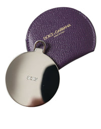 Dolce & Gabbana Dolce & Gabbana Purple Calfskin Leather Round Logo Hand Mirror Women's Holder