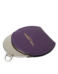 Dolce & Gabbana Dolce & Gabbana Purple Calfskin Leather Round Logo Hand Mirror Women's Holder