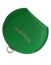 Dolce & Gabbana Dolce & Gabbana Green Calfskin Leather Round Logo Hand Mirror Women's Holder