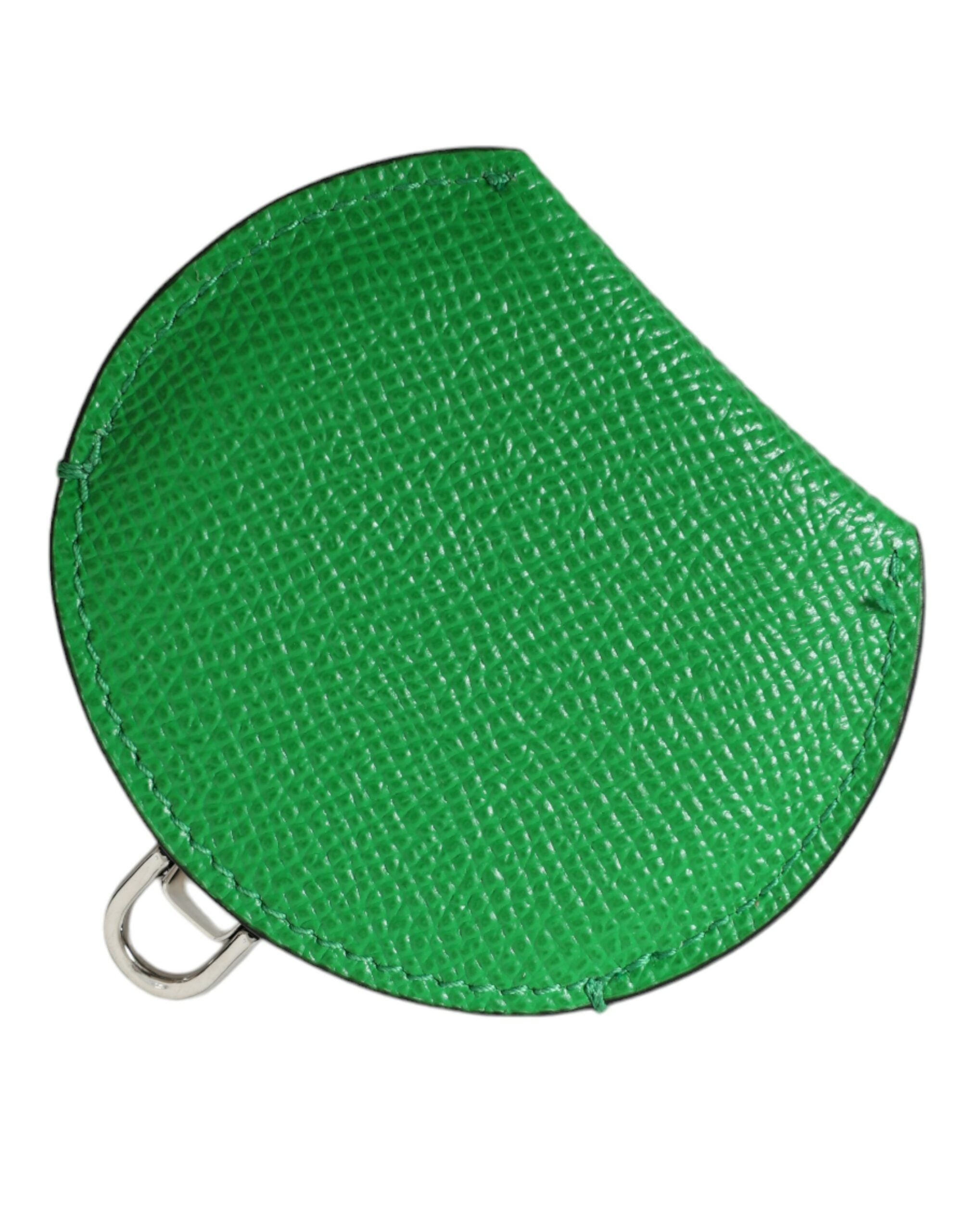 Dolce & Gabbana Dolce & Gabbana Green Calfskin Leather Round Logo Hand Mirror Women's Holder