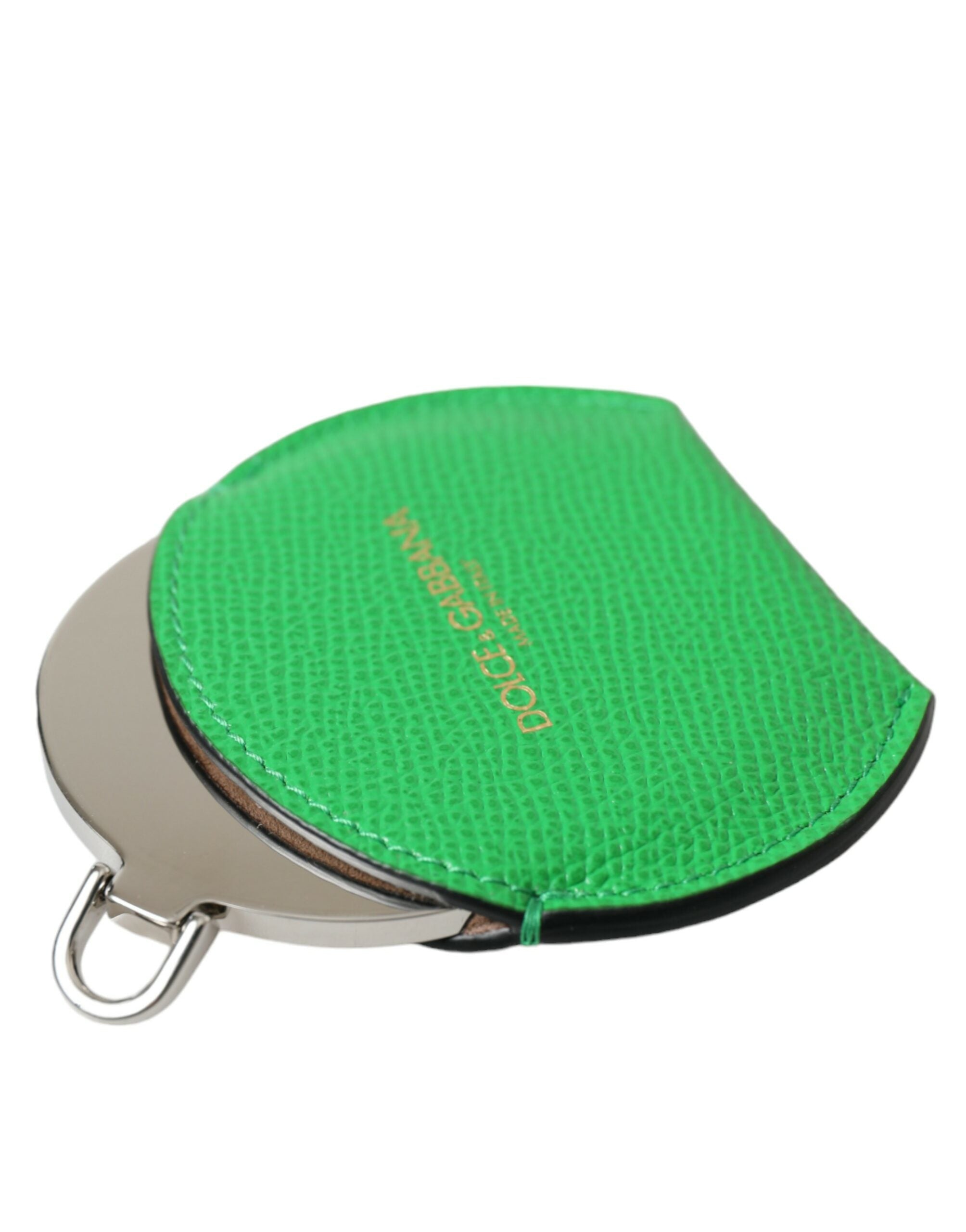 Dolce & Gabbana Dolce & Gabbana Green Calfskin Leather Round Logo Hand Mirror Women's Holder