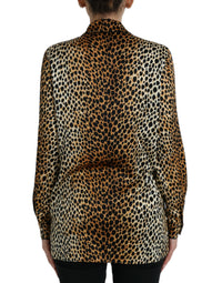Dolce & Gabbana Brown Leopard Print Long Sleeves Blouse Women's Top