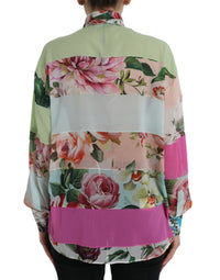 Dolce & Gabbana Multicolor Floral Patchwork Ascot Collar Women's Top