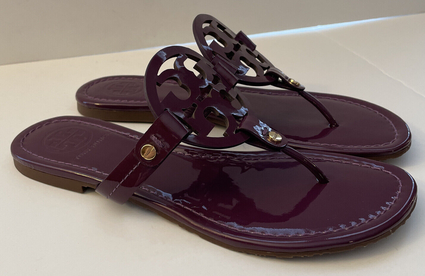 Tory Burch Women's Patent Miller Sandals, Purple Moon1