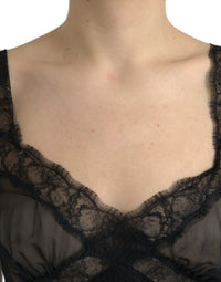 Dolce & Gabbana Black Silk Pleated Lace Chiffon Mini Women's Dress