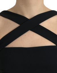Dolce & Gabbana Black Sheath Halter Sleeveless Midi Women's Dress