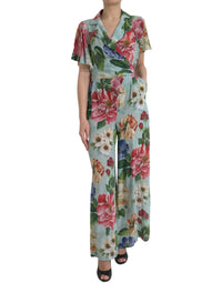 Dolce & Gabbana Dolce & Gabbana Blue Floral Wide Leg Wrap Jumpsuit Women's Dress