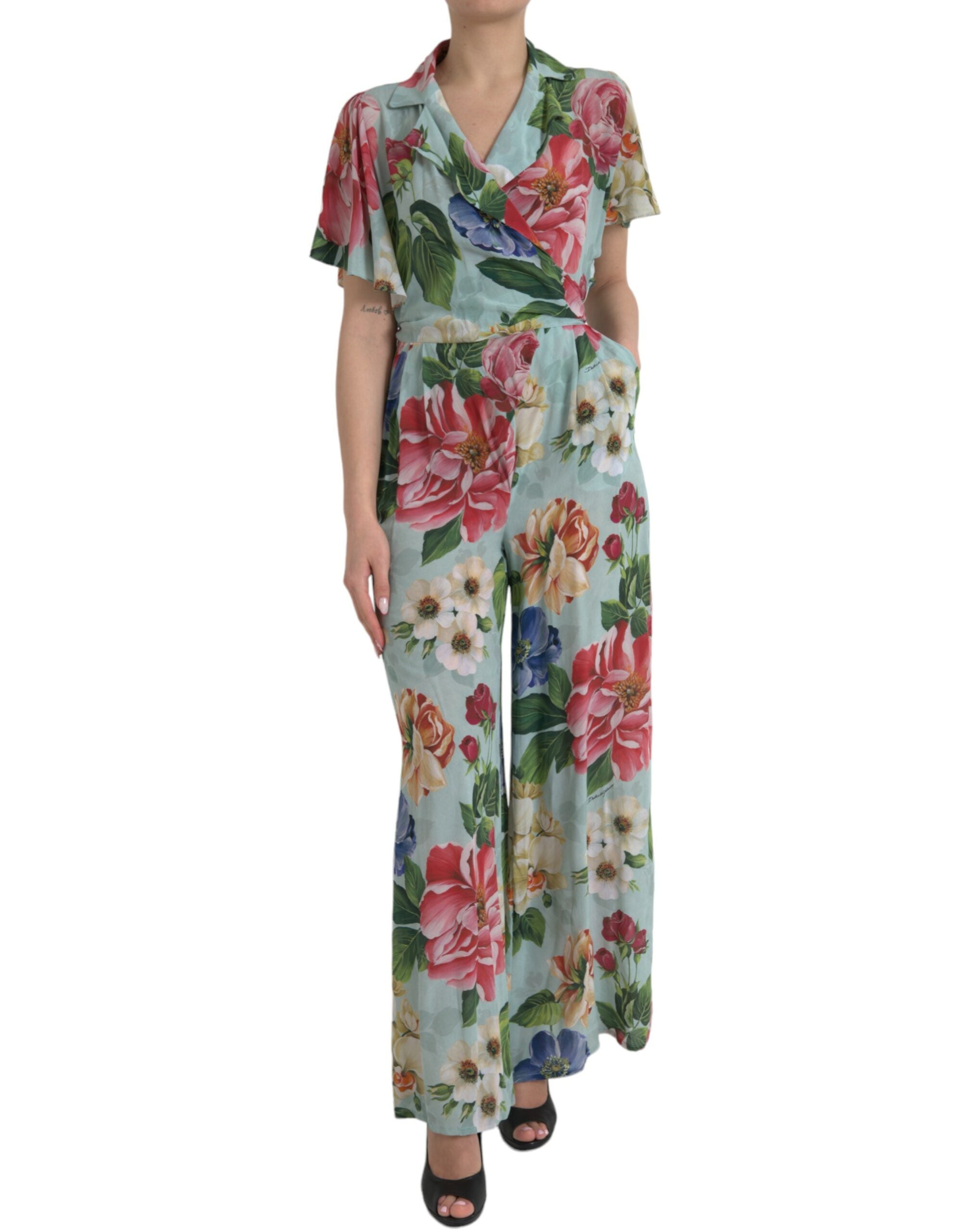 Dolce & Gabbana Dolce & Gabbana Blue Floral Wide Leg Wrap Jumpsuit Women's Dress
