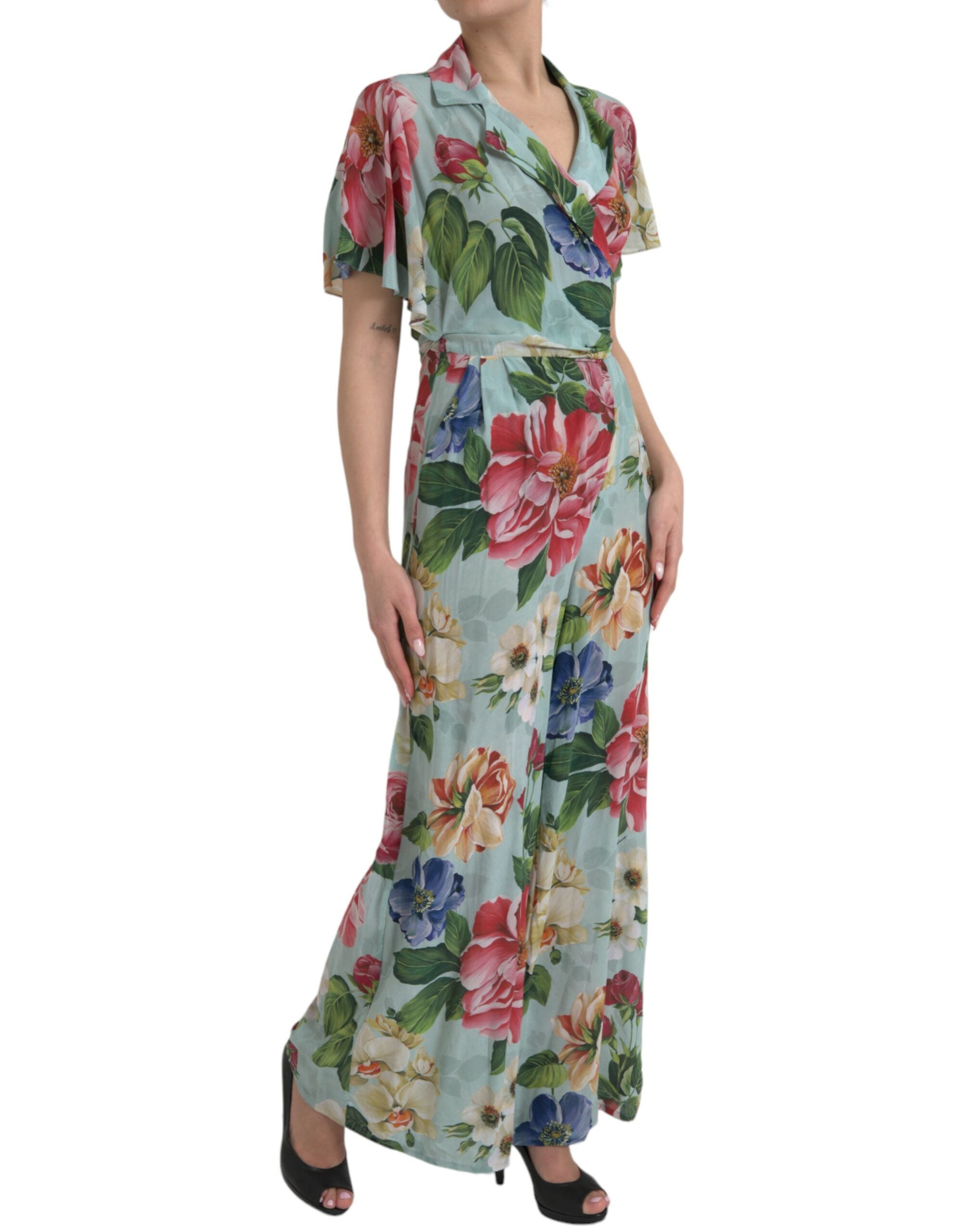 Dolce & Gabbana Dolce & Gabbana Blue Floral Wide Leg Wrap Jumpsuit Women's Dress