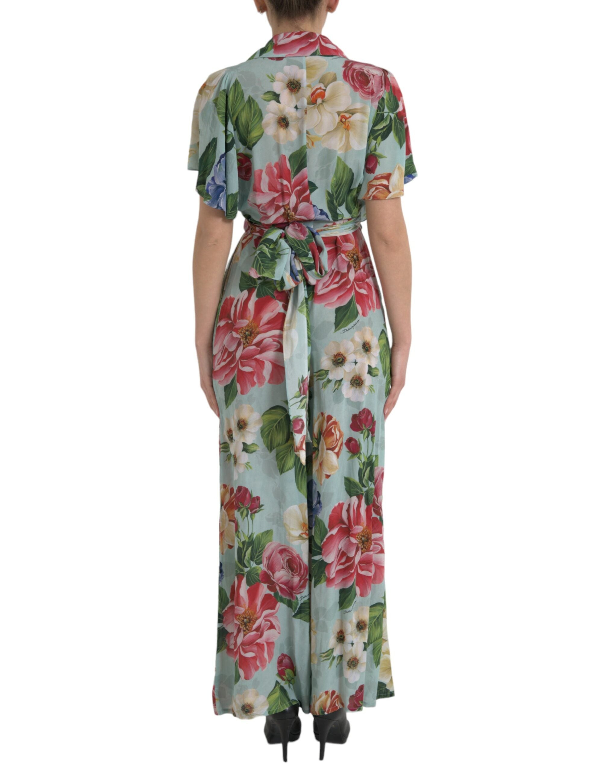 Dolce & Gabbana Dolce & Gabbana Blue Floral Wide Leg Wrap Jumpsuit Women's Dress