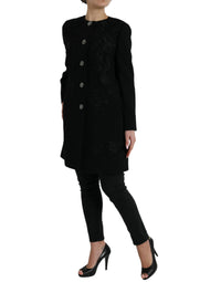 Dolce & Gabbana Dolce & Gabbana Black Floral Wool Button Embellished Women's Jacket