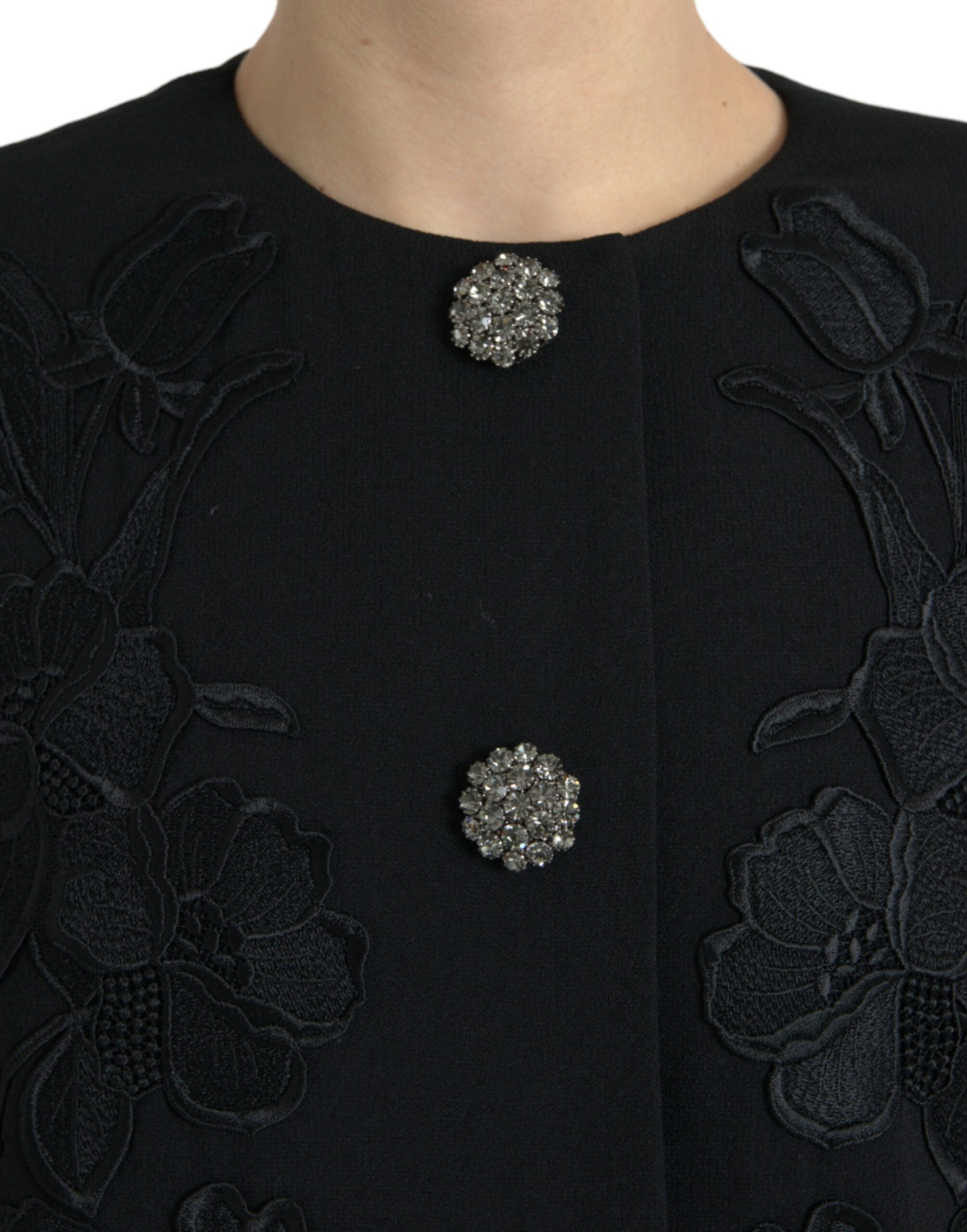 Dolce & Gabbana Dolce & Gabbana Black Floral Wool Button Embellished Women's Jacket