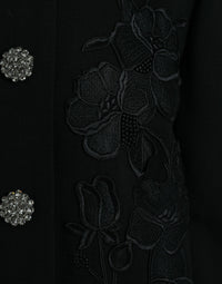 Dolce & Gabbana Dolce & Gabbana Black Floral Wool Button Embellished Women's Jacket