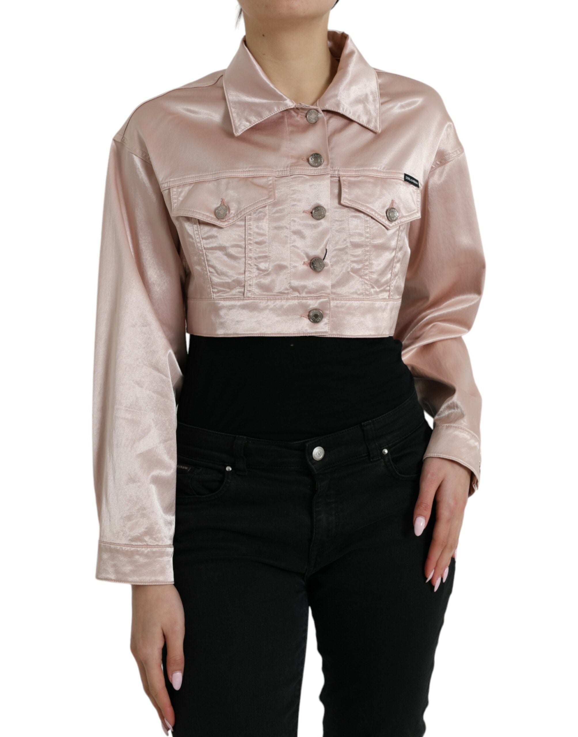 Dolce & Gabbana Dolce & Gabbana Pink Cotton Stretch Collared Cropped Women's Jacket