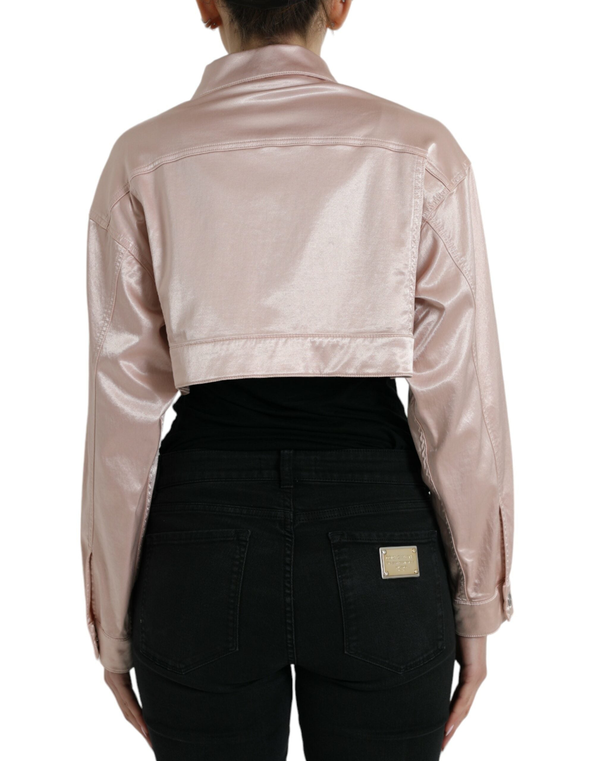 Dolce & Gabbana Dolce & Gabbana Pink Cotton Stretch Collared Cropped Women's Jacket