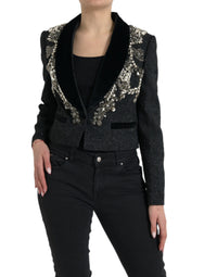 Dolce & Gabbana Dolce & Gabbana Black Crystal Embellished Overcoat Women's Jacket