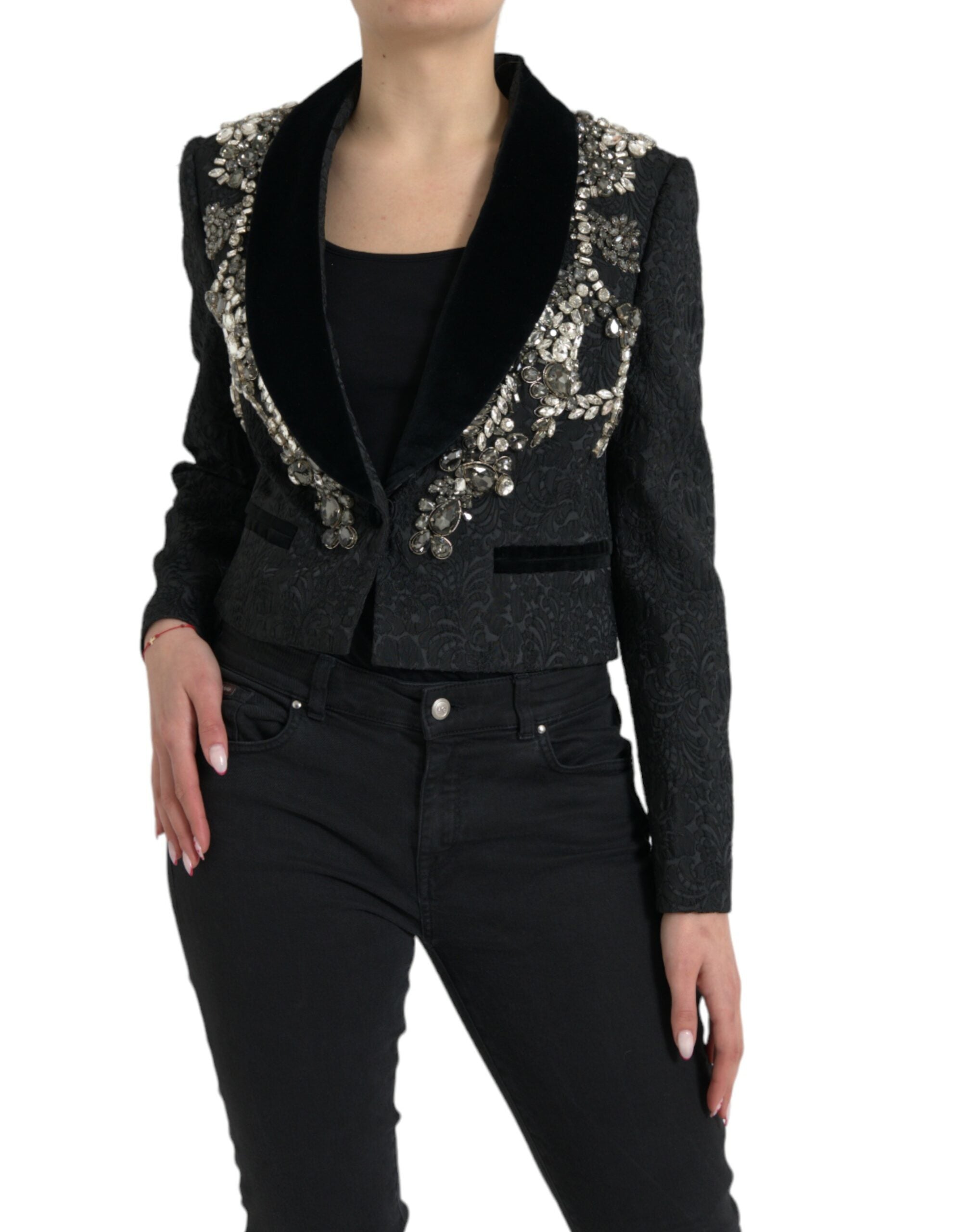 Dolce & Gabbana Dolce & Gabbana Black Crystal Embellished Overcoat Women's Jacket