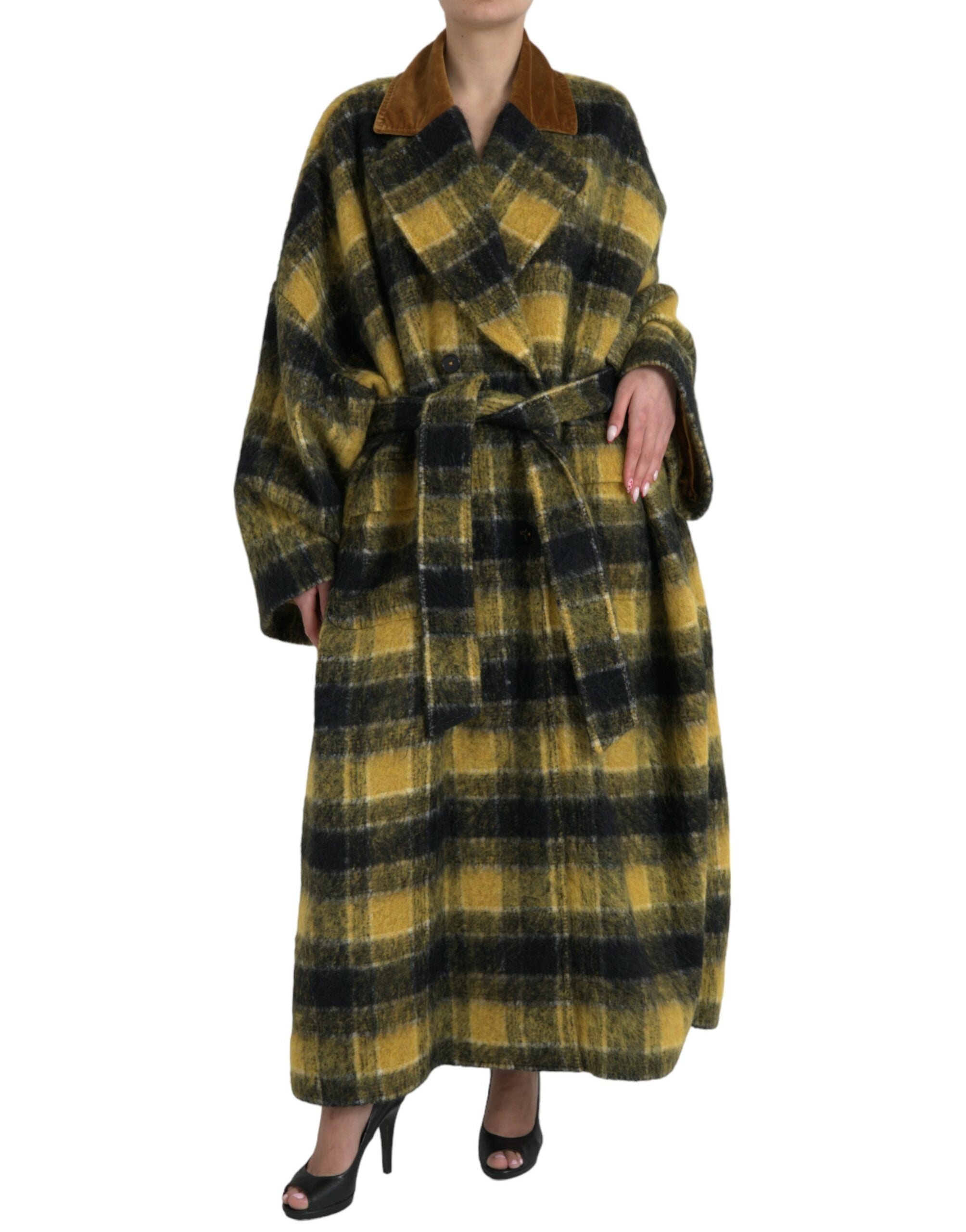 Dolce & Gabbana Dolce & Gabbana Yellow Checkered Long Sleeve Coat Women's Jacket