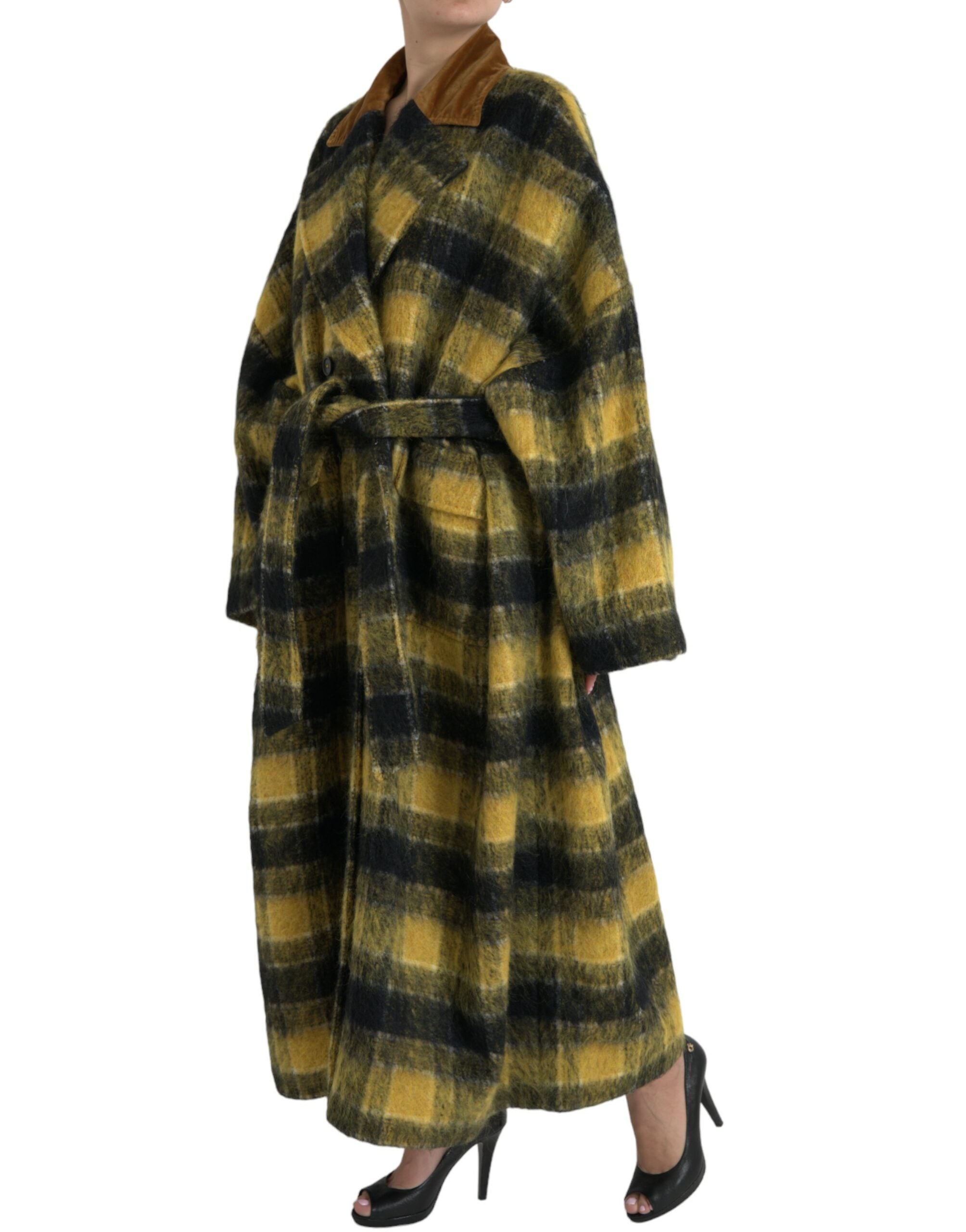 Dolce & Gabbana Dolce & Gabbana Yellow Checkered Long Sleeve Coat Women's Jacket