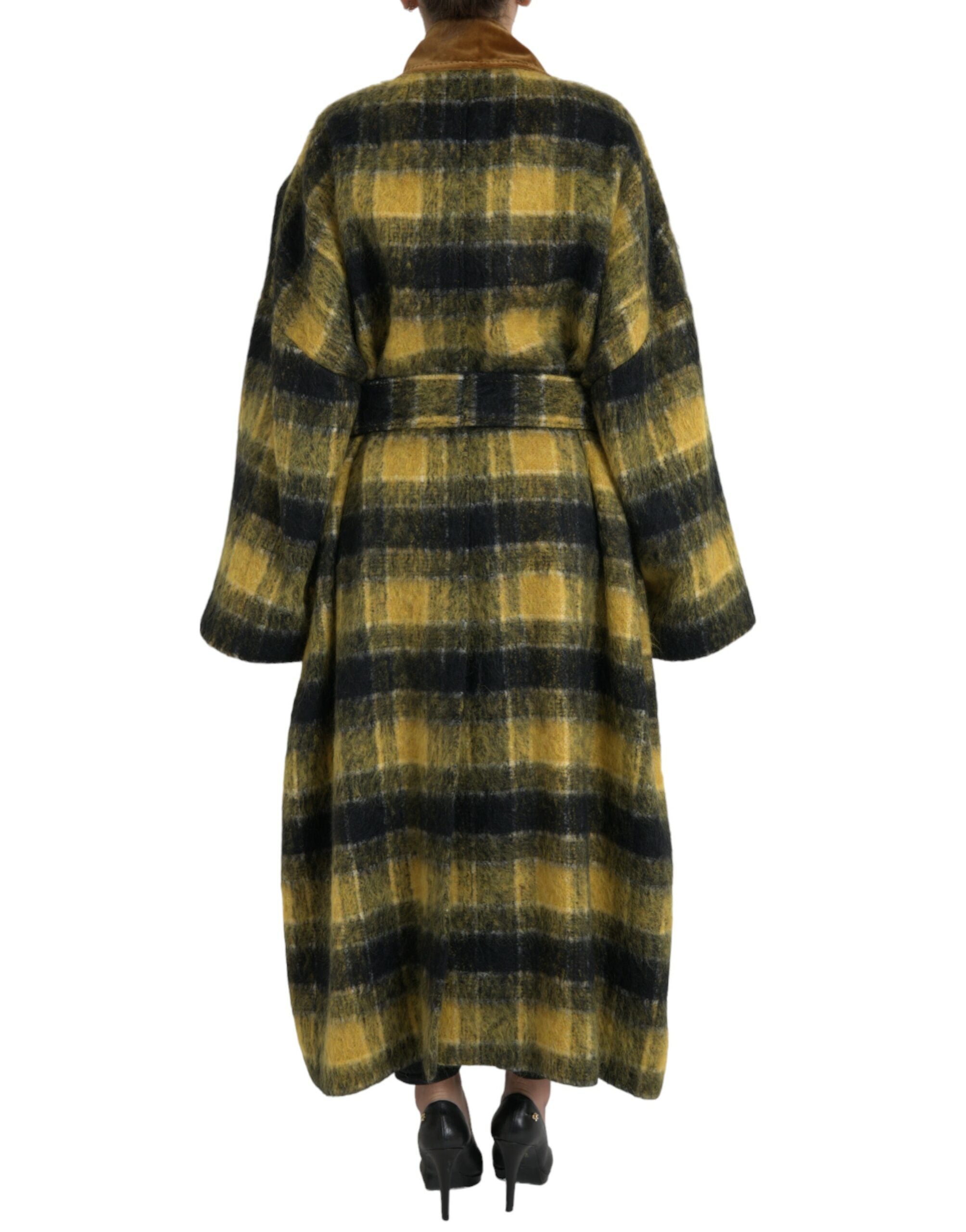 Dolce & Gabbana Dolce & Gabbana Yellow Checkered Long Sleeve Coat Women's Jacket