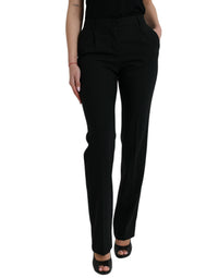 Dolce & Gabbana Black Wool Mid Waist Tapered Women's Pants