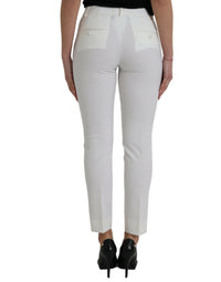 Dolce & Gabbana White Wool Mid Waist Tapered Women's Pants