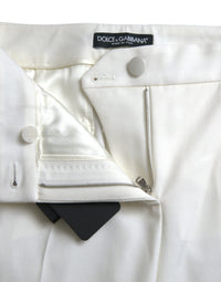 Dolce & Gabbana White Wool Mid Waist Tapered Women's Pants