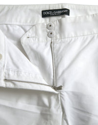 Dolce & Gabbana White Cut Out Cotton Mid Waist Cropped Women's Pants