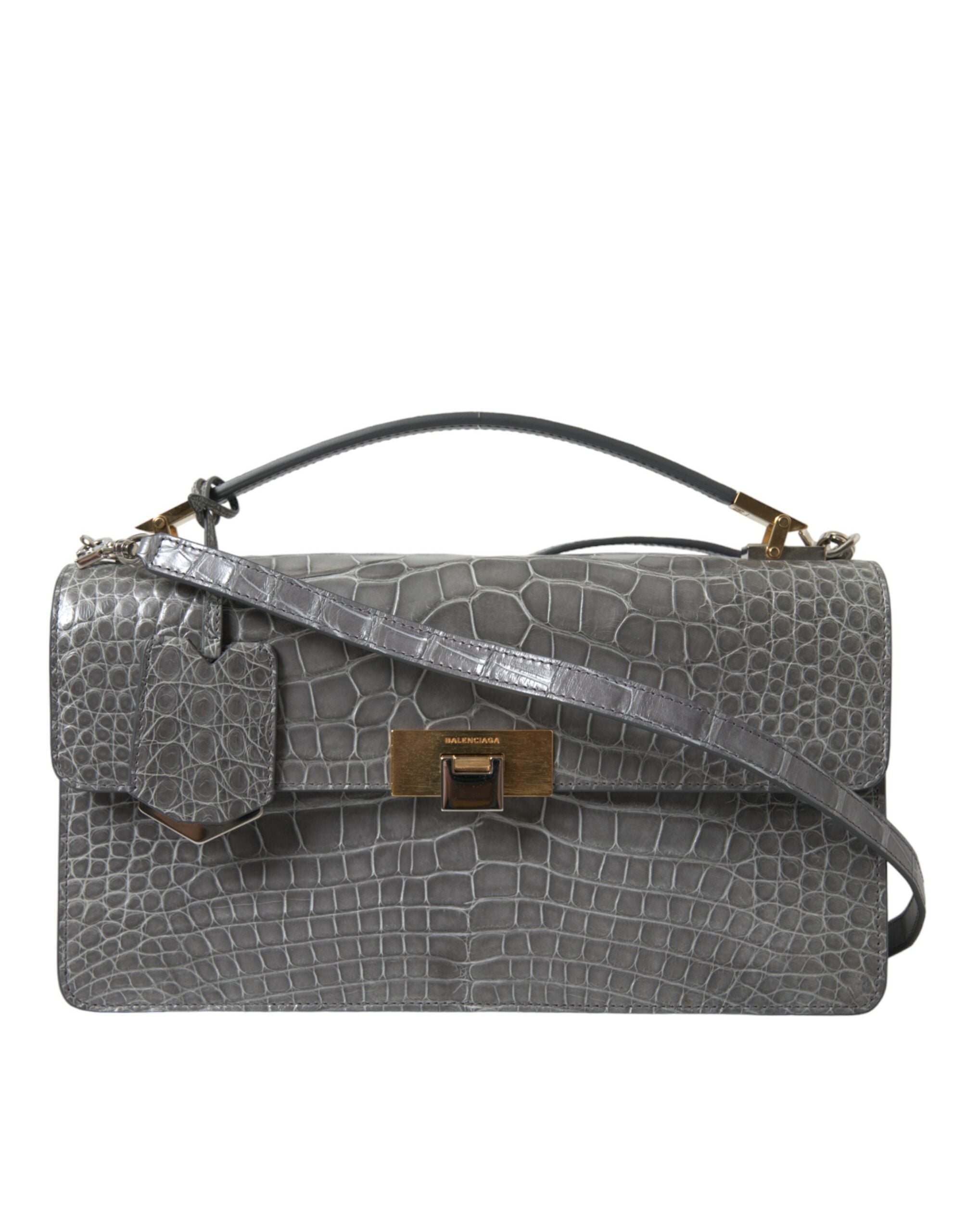 Balenciaga Gray Exotic Leather Medium Shoulder Hand Purse Women's